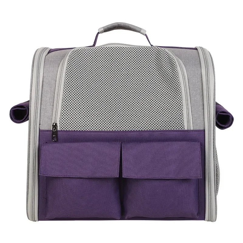 Eine doppelte Schultertasche für Katzentaschen für Outdoor-Reisen. Zusammenklappbarer, tragbarer Hunderucksack mit atmungsaktivem Mesh-Pad und großem Fassungsvermögen
