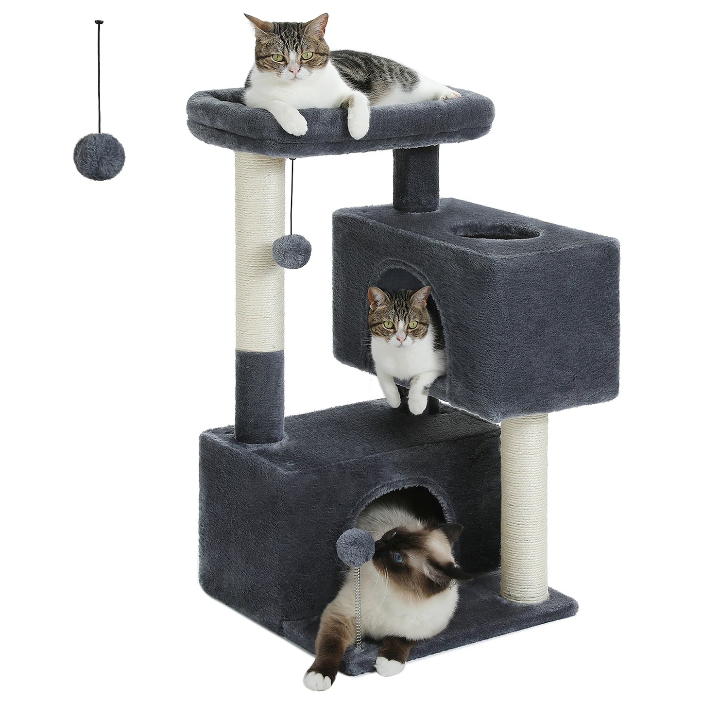 Mehrstufiger Kratzbaumturm mit Sisal-Kratzbäumen, weich gepolsterter Sitzstange, große Katzenwohnung für drinnen, Kätzchen, Bett, Haus, Katzenspielzeug