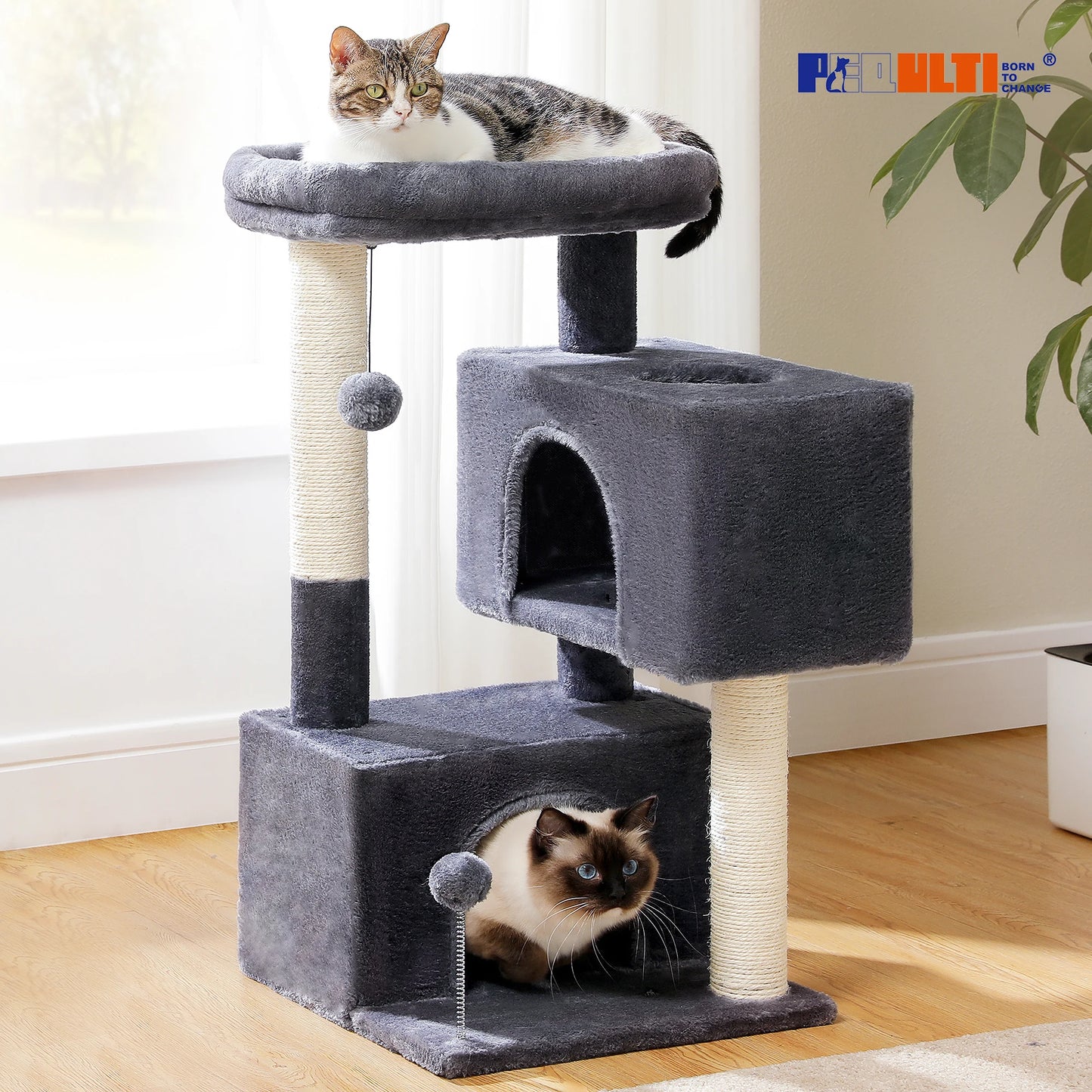 Mehrstufiger Kratzbaumturm mit Sisal-Kratzbäumen, weich gepolsterter Sitzstange, große Katzenwohnung für drinnen, Kätzchen, Bett, Haus, Katzenspielzeug