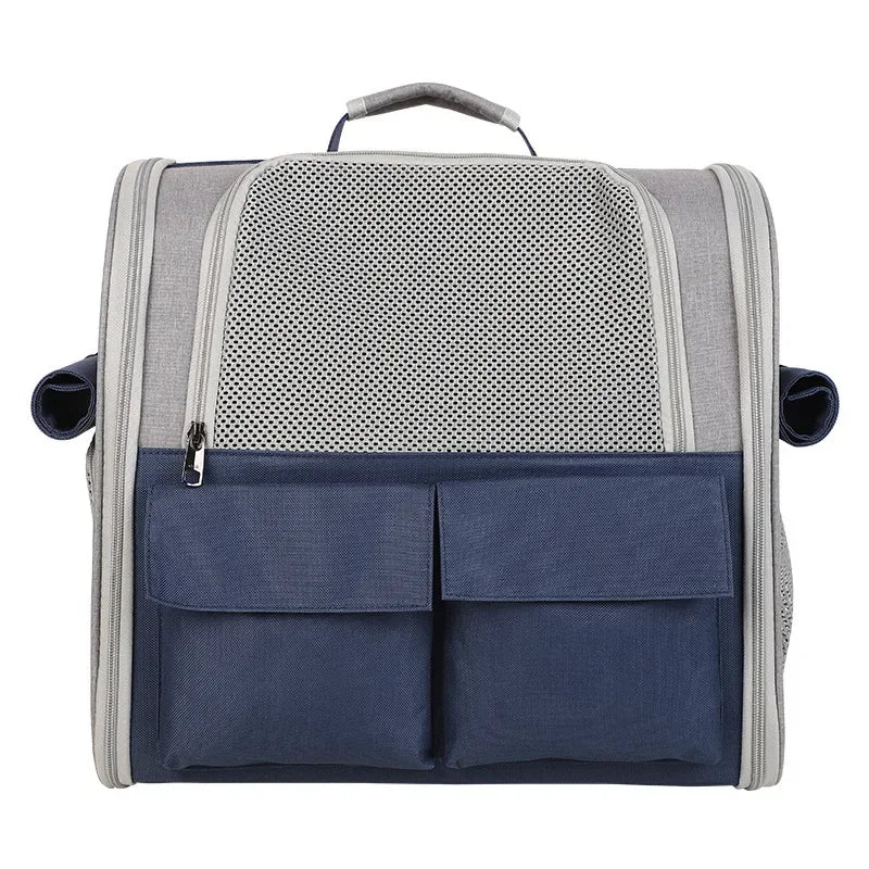 Eine doppelte Schultertasche für Katzentaschen für Outdoor-Reisen. Zusammenklappbarer, tragbarer Hunderucksack mit atmungsaktivem Mesh-Pad und großem Fassungsvermögen