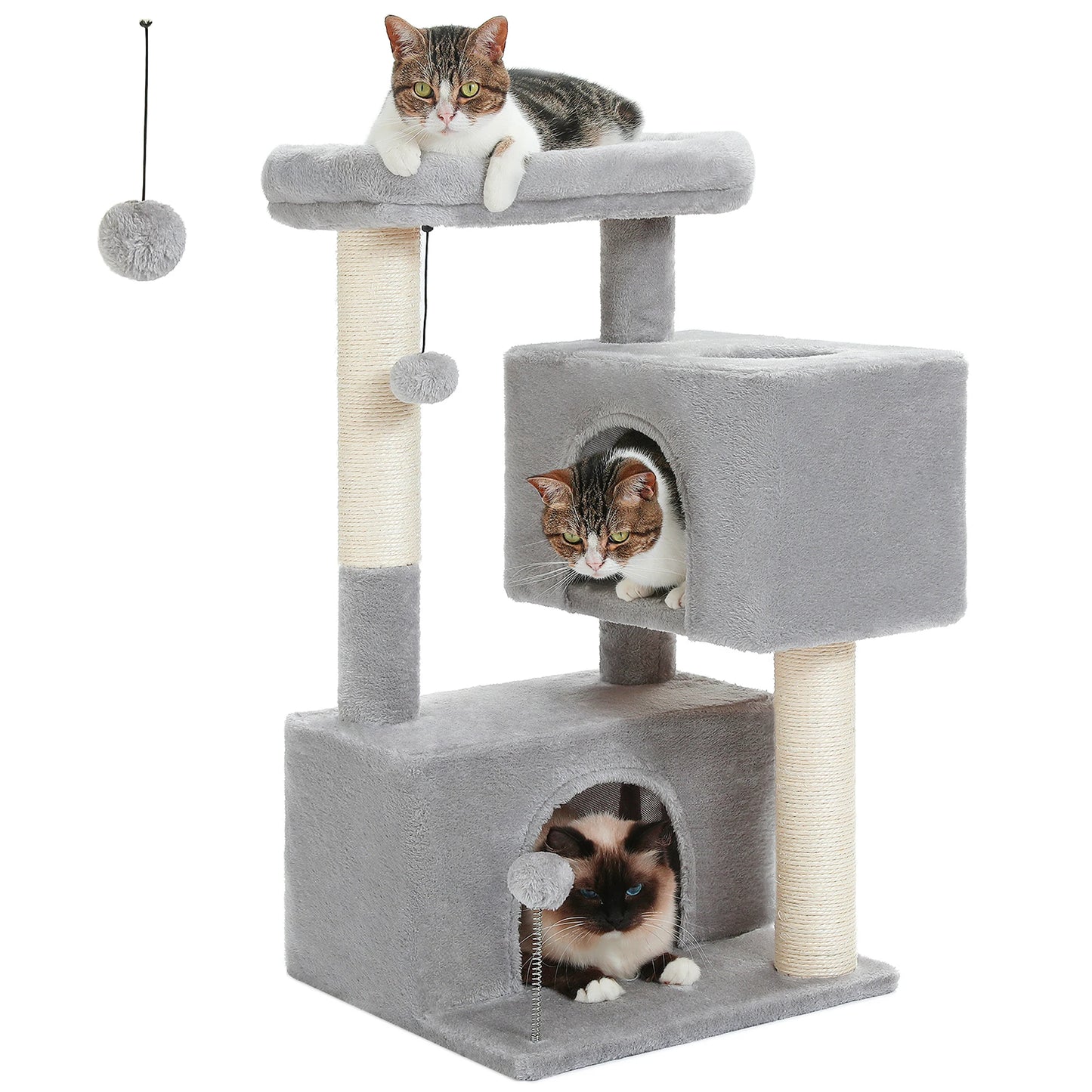 Mehrstufiger Kratzbaumturm mit Sisal-Kratzbäumen, weich gepolsterter Sitzstange, große Katzenwohnung für drinnen, Kätzchen, Bett, Haus, Katzenspielzeug