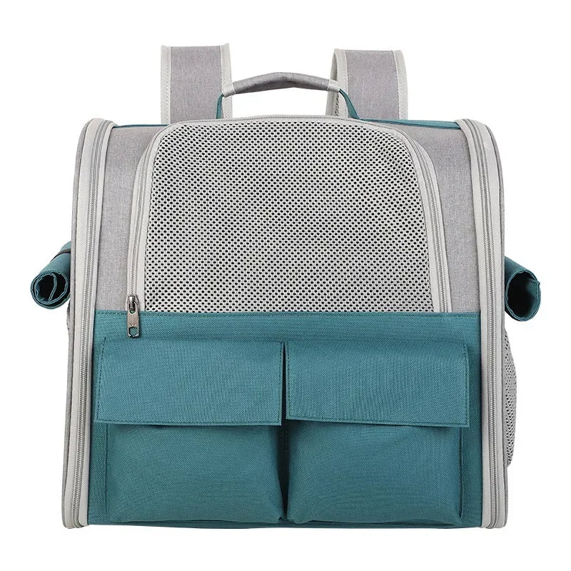 Eine doppelte Schultertasche für Katzentaschen für Outdoor-Reisen. Zusammenklappbarer, tragbarer Hunderucksack mit atmungsaktivem Mesh-Pad und großem Fassungsvermögen