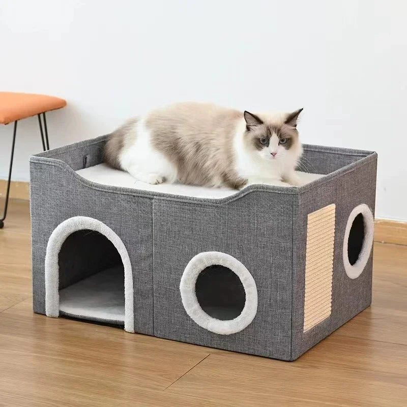 Haustiernest, vier Jahreszeiten, universelles Katzennest, doppellagig, mit mehreren Löchern, Sisal-Schleifklauen, Heimtierbedarf, halbdichtes, faltbares Katzenhaus