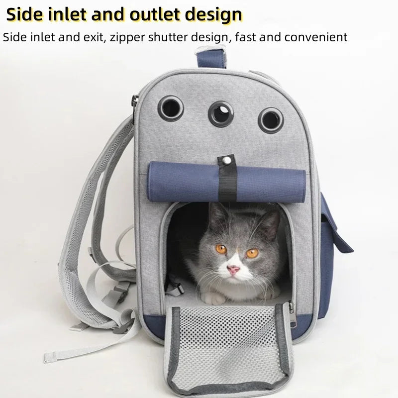 Eine doppelte Schultertasche für Katzentaschen für Outdoor-Reisen. Zusammenklappbarer, tragbarer Hunderucksack mit atmungsaktivem Mesh-Pad und großem Fassungsvermögen