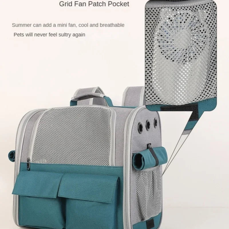 Eine doppelte Schultertasche für Katzentaschen für Outdoor-Reisen. Zusammenklappbarer, tragbarer Hunderucksack mit atmungsaktivem Mesh-Pad und großem Fassungsvermögen