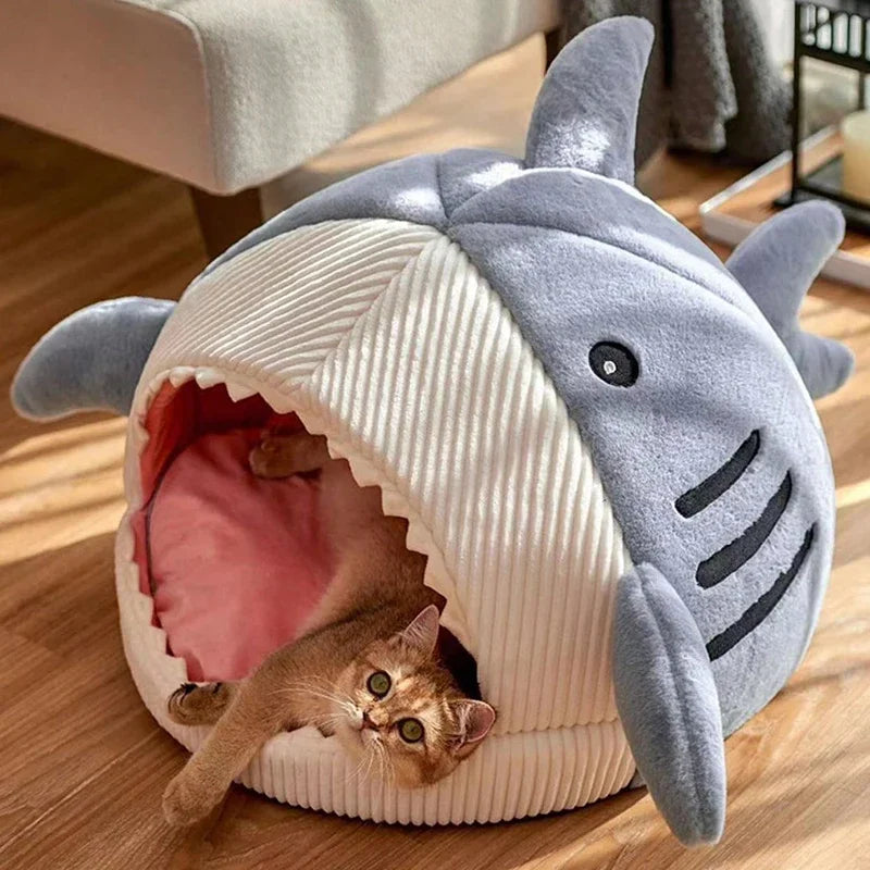 Warme Katzenbetten Cartoon Hai Haustier Höhle Betten Süße Kätzchen Korb Kissen Katze Kissen Matte Zelt Welpen Nest Höhle Haustier Waren