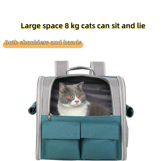 Eine doppelte Schultertasche für Katzentaschen für Outdoor-Reisen. Zusammenklappbarer, tragbarer Hunderucksack mit atmungsaktivem Mesh-Pad und großem Fassungsvermögen