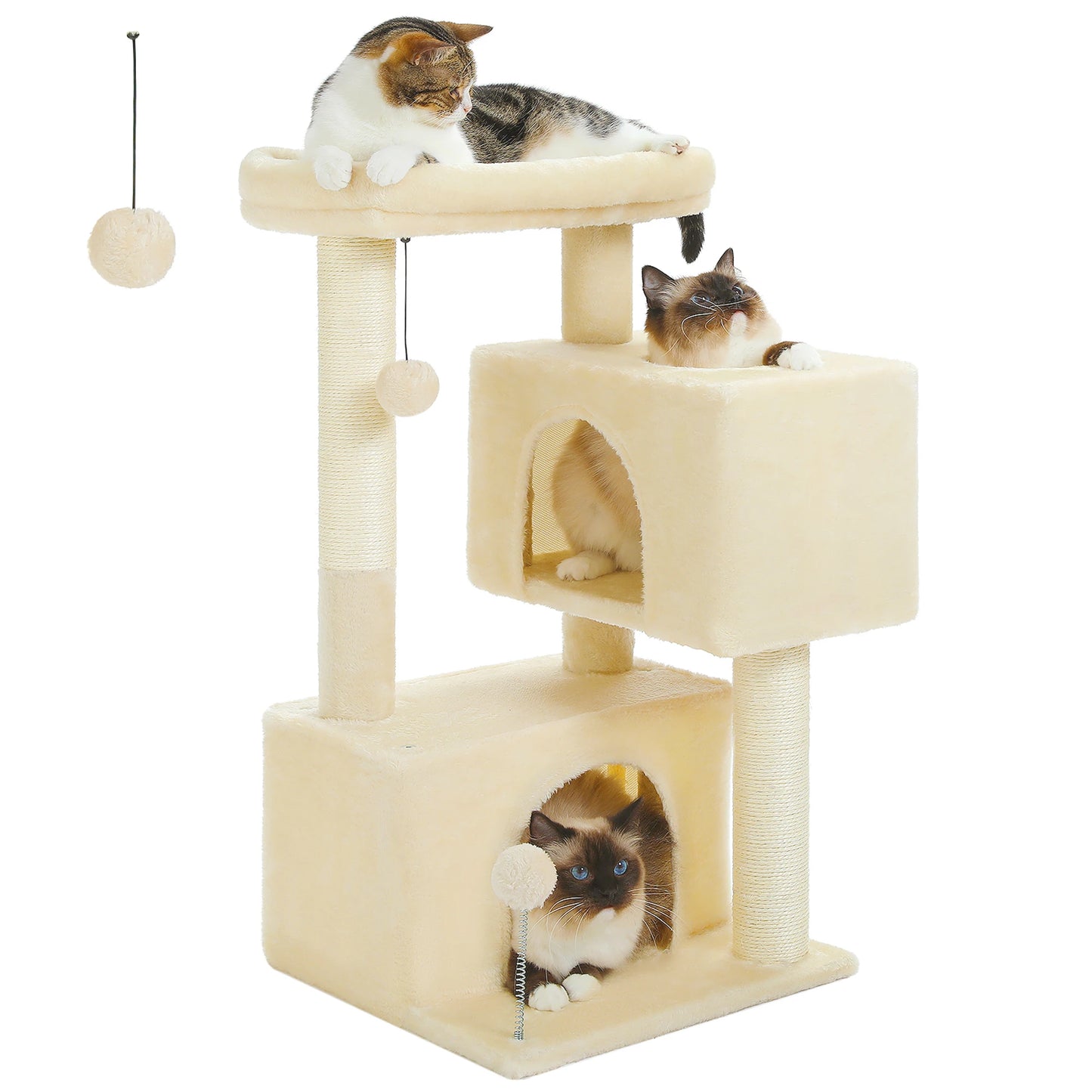 Mehrstufiger Kratzbaumturm mit Sisal-Kratzbäumen, weich gepolsterter Sitzstange, große Katzenwohnung für drinnen, Kätzchen, Bett, Haus, Katzenspielzeug